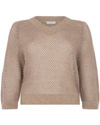 Peserico - V-Neck Embellished Mesh Knit Top - Lyst