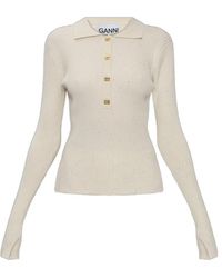 Ganni - E Long-Sleeved Knitted Polo Top - Lyst