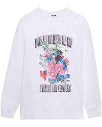 MSGM - Floral Print Long Sleeve T-Shirt - Lyst