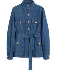 Valentino - Sahariana Belted Waist Denim Jacket - Lyst