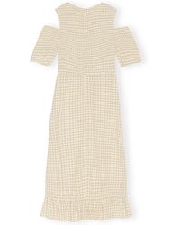 ganni ruched gingham stretch-seersucker maxi dress Ganni Stretch Seersucker Maxi Dress