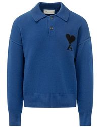 Ami Paris - Ami Quota Logo Polo Knitted Sweater - Lyst
