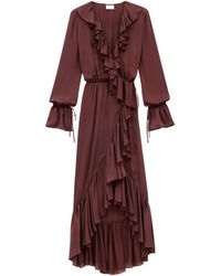 Saint Laurent - Ruffled V-Neck Wrap Dress - Lyst