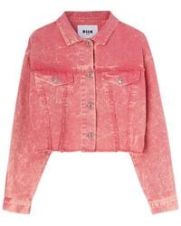 MSGM - Frayed-Detail Cropped Denim Jacket - Lyst