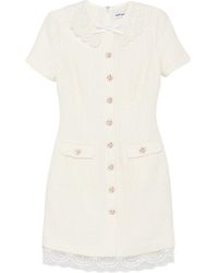 Self-Portrait - Cream Bouclé Lace-Trim Tailored Mini Dress - Lyst