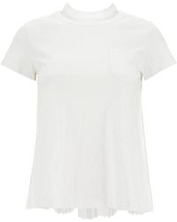 Sacai - Pleated Back Cotton T-Shirt - Lyst