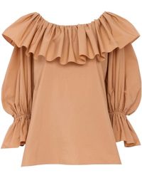 Chloé - Chloé Ruffled Poplin Long-Sleeve Top - Lyst