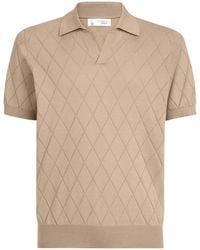 Brunello Cucinelli - Cotton Textured Argyle Lightweight Knit Polo Shirt - Lyst