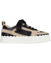 Chloé - Crochet-Trim Low-Top Leather Sneakers - Lyst