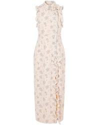 Alessandra Rich - Ruffled Floral-Print Silk Midi Dress - Lyst