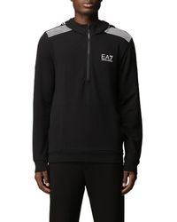 EA7 - Logo-Printed Long-Sleeved Hooded Hoodie - Lyst