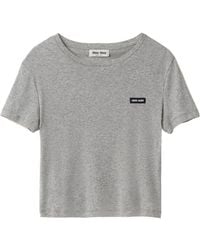 Miu Miu - Logo-Patch Crewneck T-Shirt - Lyst