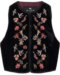 Etro - Bead-Embellished Cropped Velvet Vest - Lyst