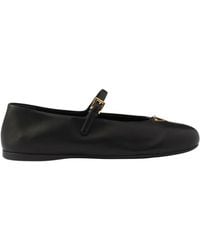 Prada - Logo Detailed Round-Toe Ballerina Shoes - Lyst