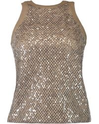 Brunello Cucinelli - Sequin Embellished Sleeveless Tank Top - Lyst