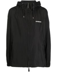 Burberry - Logo Printed Hooded Drawstring Jacket - Lyst