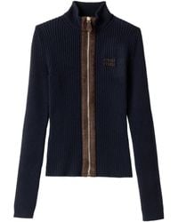 Miu Miu - Cashmere And Leather Zipper Cardigan - Lyst