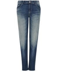 Emporio Armani - Embroidered-Logo Denim Trousers - Lyst