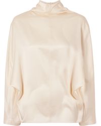 Brunello Cucinelli - Silk-Satin Turtleneck Blouse - Lyst
