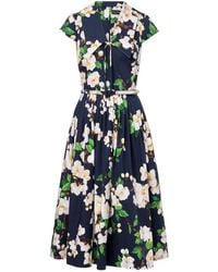Oscar de la Renta - Floral Pleated Cotton-Blend Midi Dress - Lyst