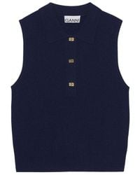Ganni - Striped Cashmere Sleeveless Polo - Lyst