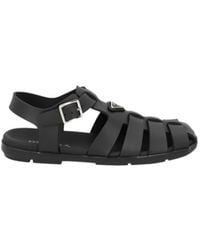 Prada - Logo Plaque Round-Toe Sandals - Lyst