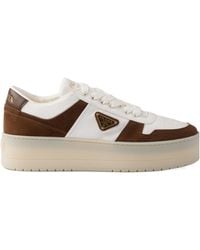 Prada - Downtown Bold Nappa Leather And Suede Sneakers - Lyst