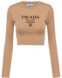 Prada - Silk Cropped Logo Sweater - Lyst