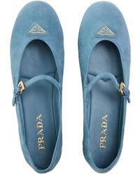 Prada - Triangle Logo Suede Ballerinas - Lyst