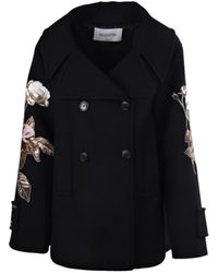 Valentino - Floral Embroidered Patch Sleeve Coat - Lyst