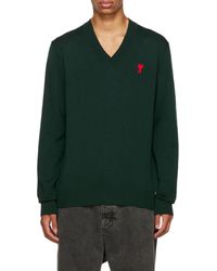 Ami Paris - Embroidered Heart Logo V-Neck Jumper - Lyst