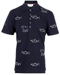 Thom Browne - Bear Fish Embroidered Polo Shirt - Lyst