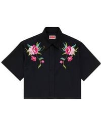 KENZO - Floral Embroidered Cropped Shirt - Lyst