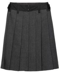 Prada - Pleated Hopsack And Technical Fabric Skirt - Lyst