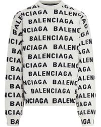 Balenciaga - Allover Logo Intarsia Knitted Jumper - Lyst