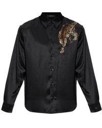 Versace - Embellished Long-Sleeved Buttoned Shirt - Lyst