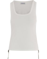 Burberry - Checked-Strap Ruched Ribbed Tank Top - Lyst