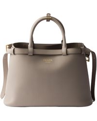 Prada - Buckle Medium Leather Handbag With Double Belt - Lyst