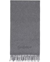 Saint Laurent - Logo Embroidered Fringed Scarf - Lyst