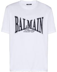 Balmain - Short-Sleeved T-Shirt With Flocked College Print - Lyst
