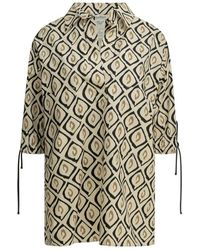 Max Mara - Cotton Poplin Printed Drawstring Shirt - Lyst