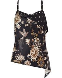 CAMILLA - Asymmetric Draped Embellished Embroidered Printed Silk-Satin Top - Lyst