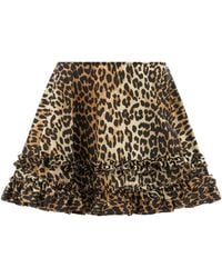 Ganni - Leopard Printed Duchesse Mini Frill Skirt - Lyst