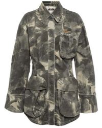 Blumarine - Belted Printed Denim Jacket - Lyst