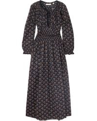 Doen - Delfina Shirred Floral-Print Organic Cotton-Voile Midi Dress - Lyst