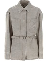 Fendi - Belted Waist Denim Jacket - Lyst