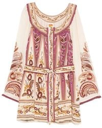 FARM Rio - Floral Printed Tie-Waist Scoop Neck Mini Dress - Lyst