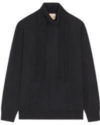 Valentino - Wool Sweater With Scarf Collar And Vlogo Embroidery - Lyst
