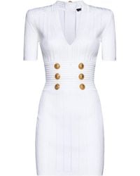Balmain - Logo Button Embellished Knitted Dress - Lyst