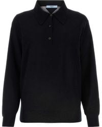 Prada - Long Sleeved Knitted Polo Shirt - Lyst